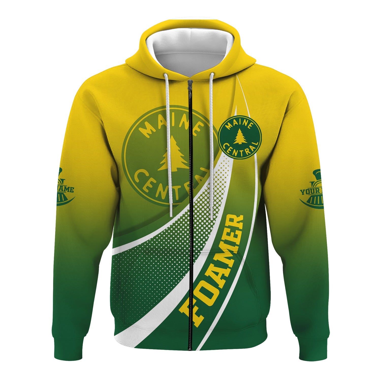 Railspirit Personalized Maine Central Railroad Hoodie Railway-Themed Style Zip Up Hoodie Gift Idea For Trainspotter