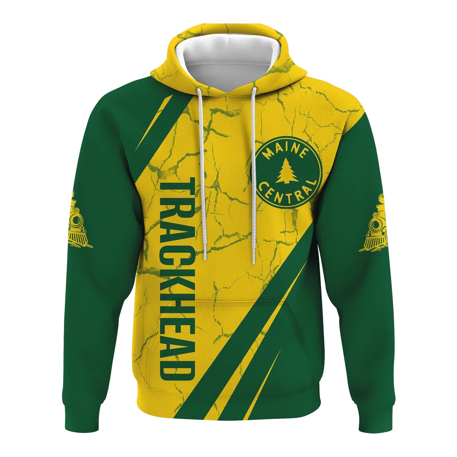 Railspirit Personalized Maine Central Railroad Hoodie Crackle Texture Style Train Zip Up Hoodie For Trackhead