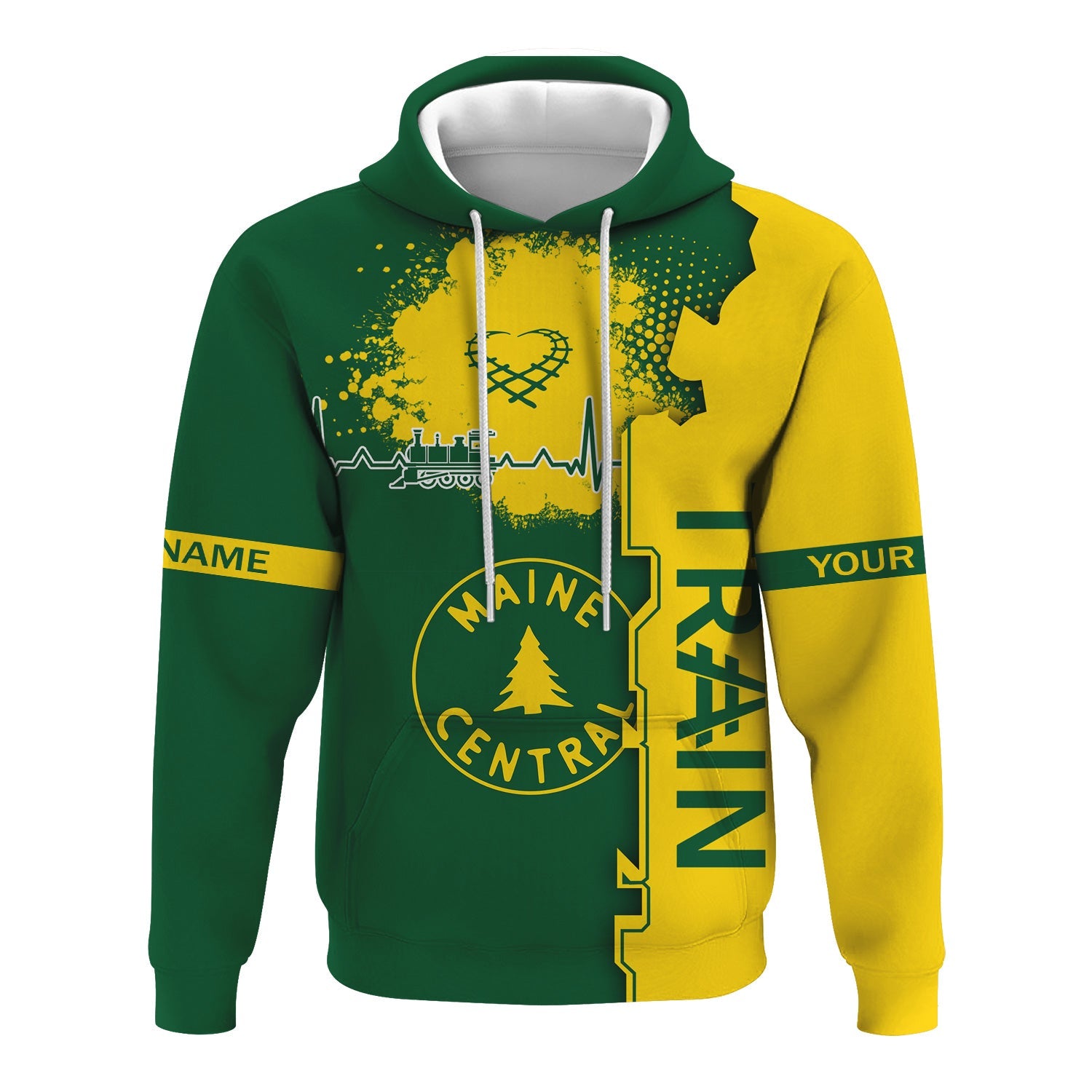 Railspirit Personalized Maine Central Railroad Hoodie Engine Heartbeat and Track Love Style Zip Up Hoodie Gift Idea For Train Lovers