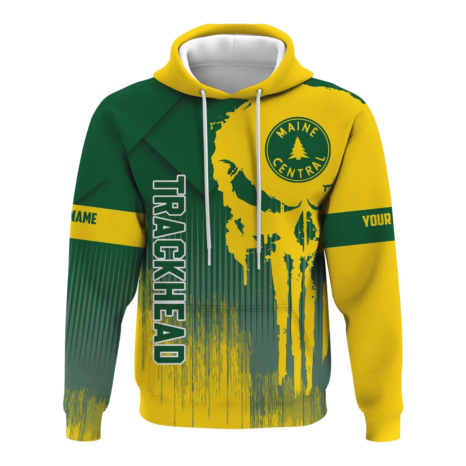 Railspirit Personalized Maine Central Railroad Hoodie Skull Design with Custom Job Train Zip Up Hoodie for Trackhead Crew