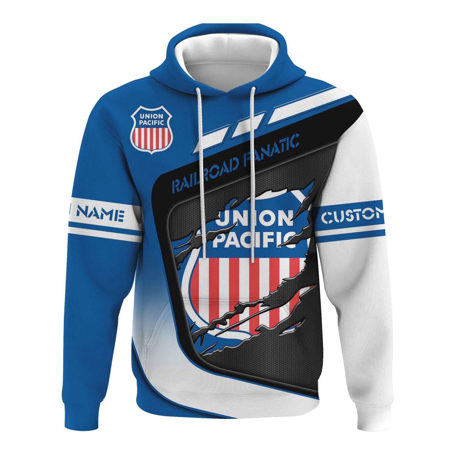 Railspirit Personalized Union Pacific Railroad Hoodie Ripped Texture Style Big Boy Train Zip Up Hoodie For Railroad Fanatic