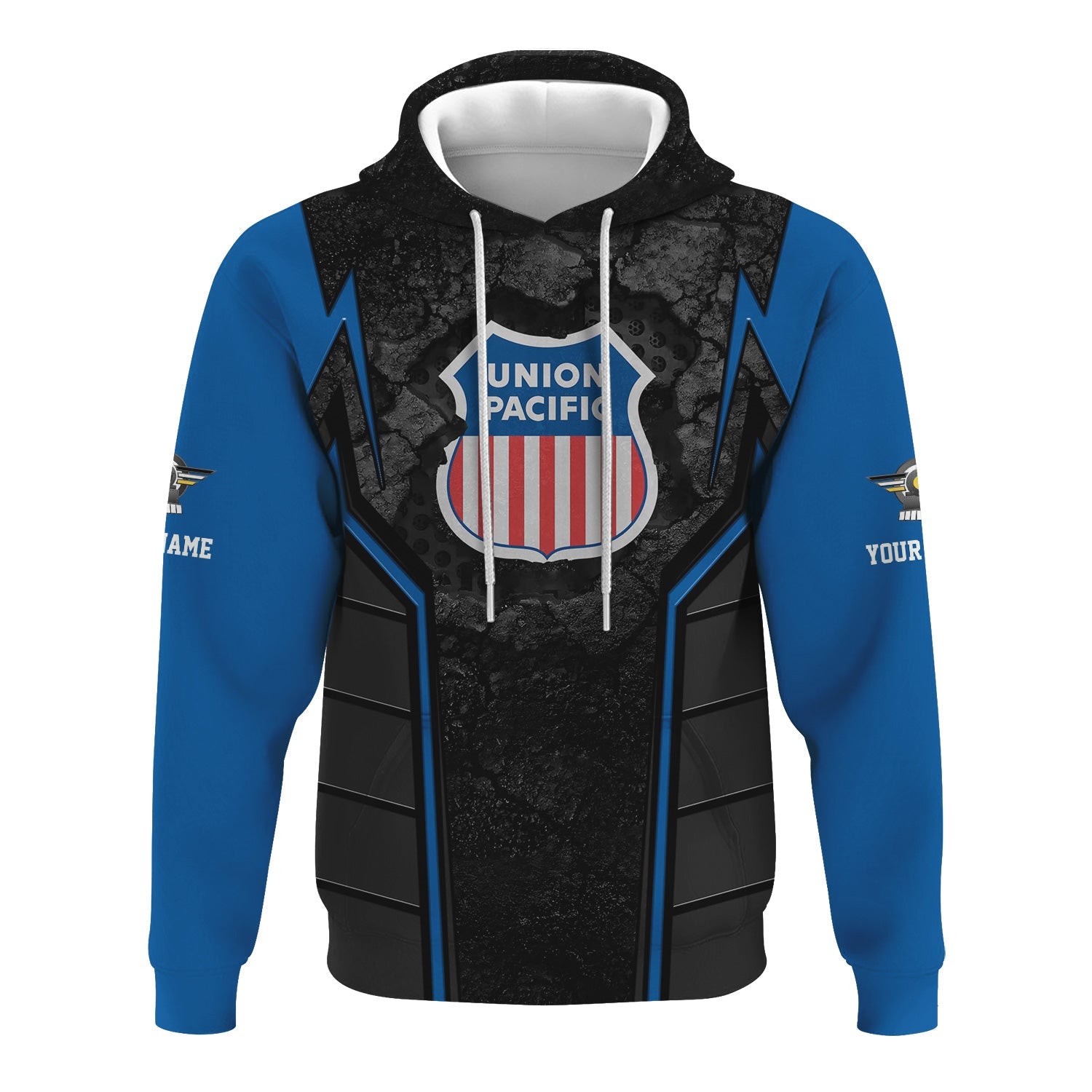 Railspirit Personalized Union Pacific Railroad Hoodie Cracked Metal Design Big Boy Train Zip Up Hoodie for Rail Enthusiasts