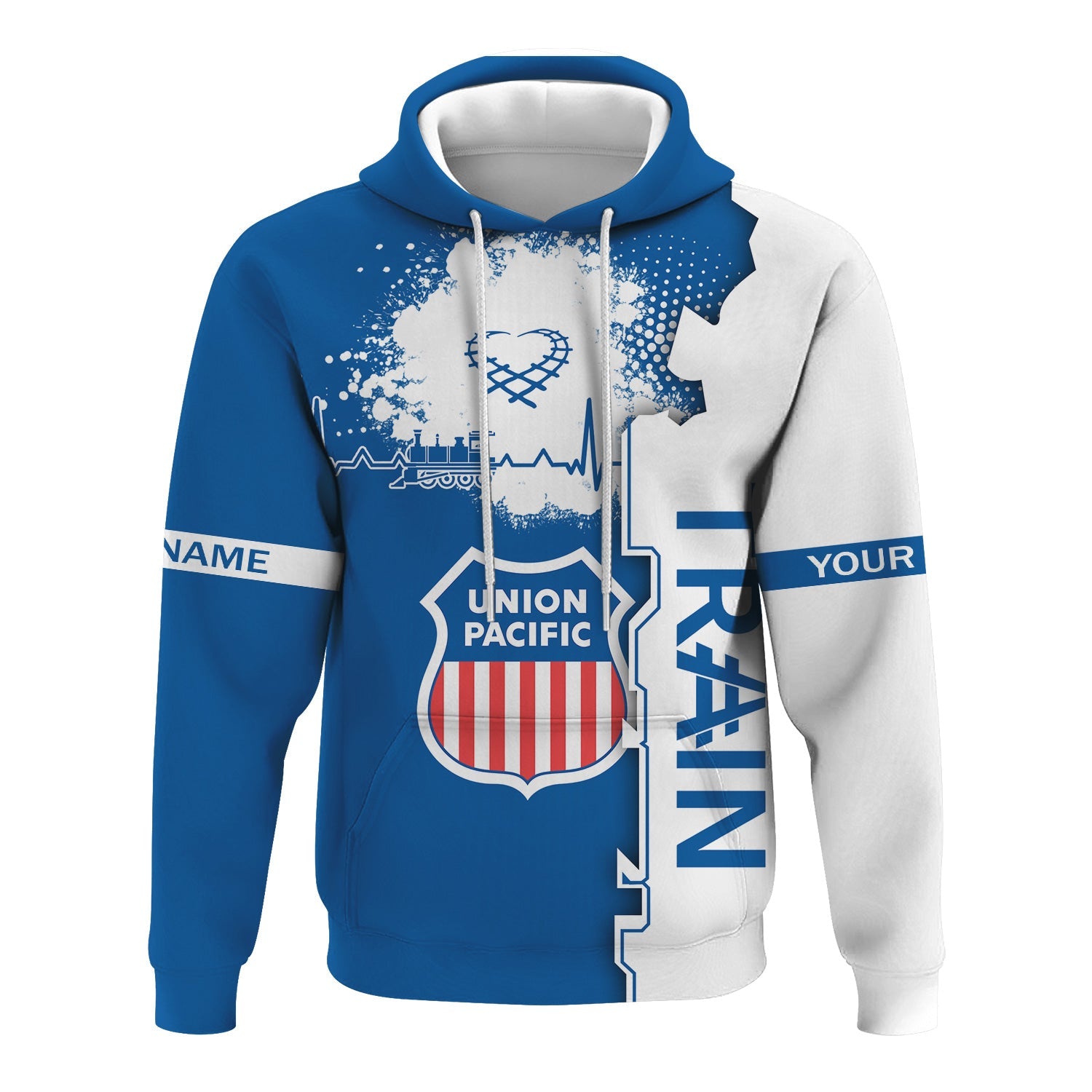 Railspirit Personalized Union Pacific Railroad Hoodie Engine Heartbeat and Track Love Style Big Boy Zip Up Hoodie Gift Idea For Train Lovers