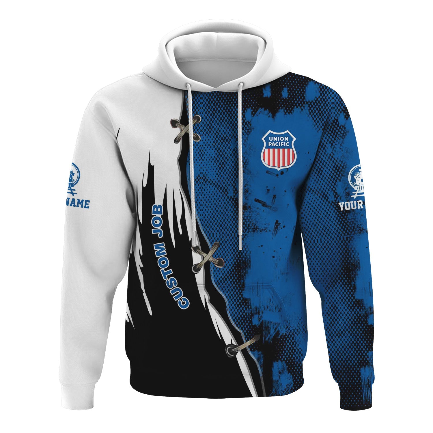 Railspirit Personalized Union Pacific Railroad Hoodie Retro Stitches Design with Custom Position Big Boy Train Zip Up Hoodie