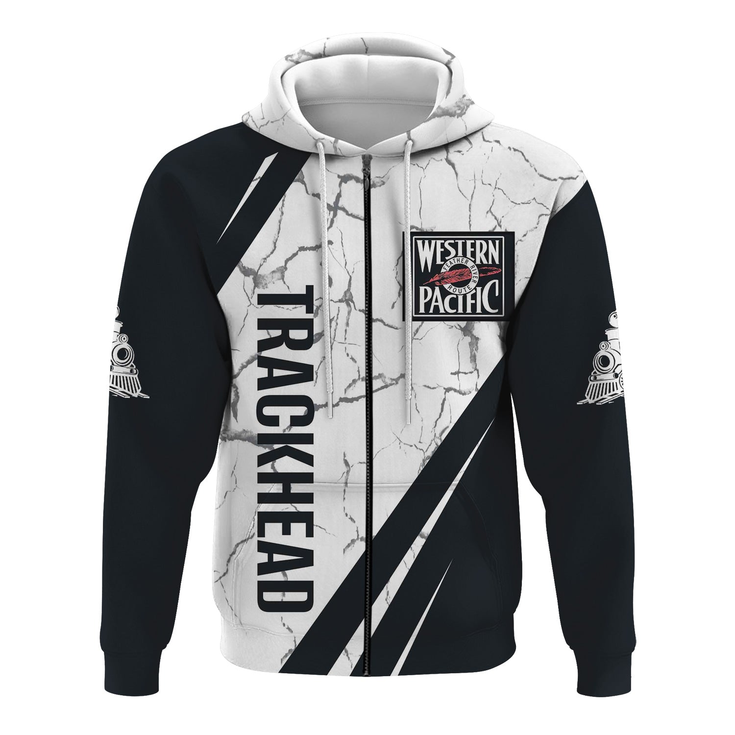 Railspirit Personalized Western Pacific Railroad Hoodie Crackle Texture Style Train Zip Up Hoodie For Trackhead
