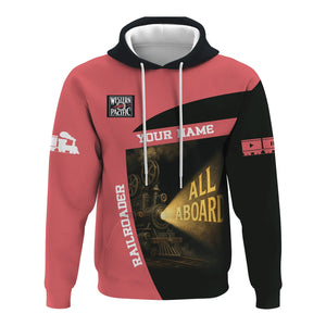 Railspirit Personalized Western Pacific Railroad Hoodie All Aboard Steam Train Movie Projector Style Zip Up Hoodie