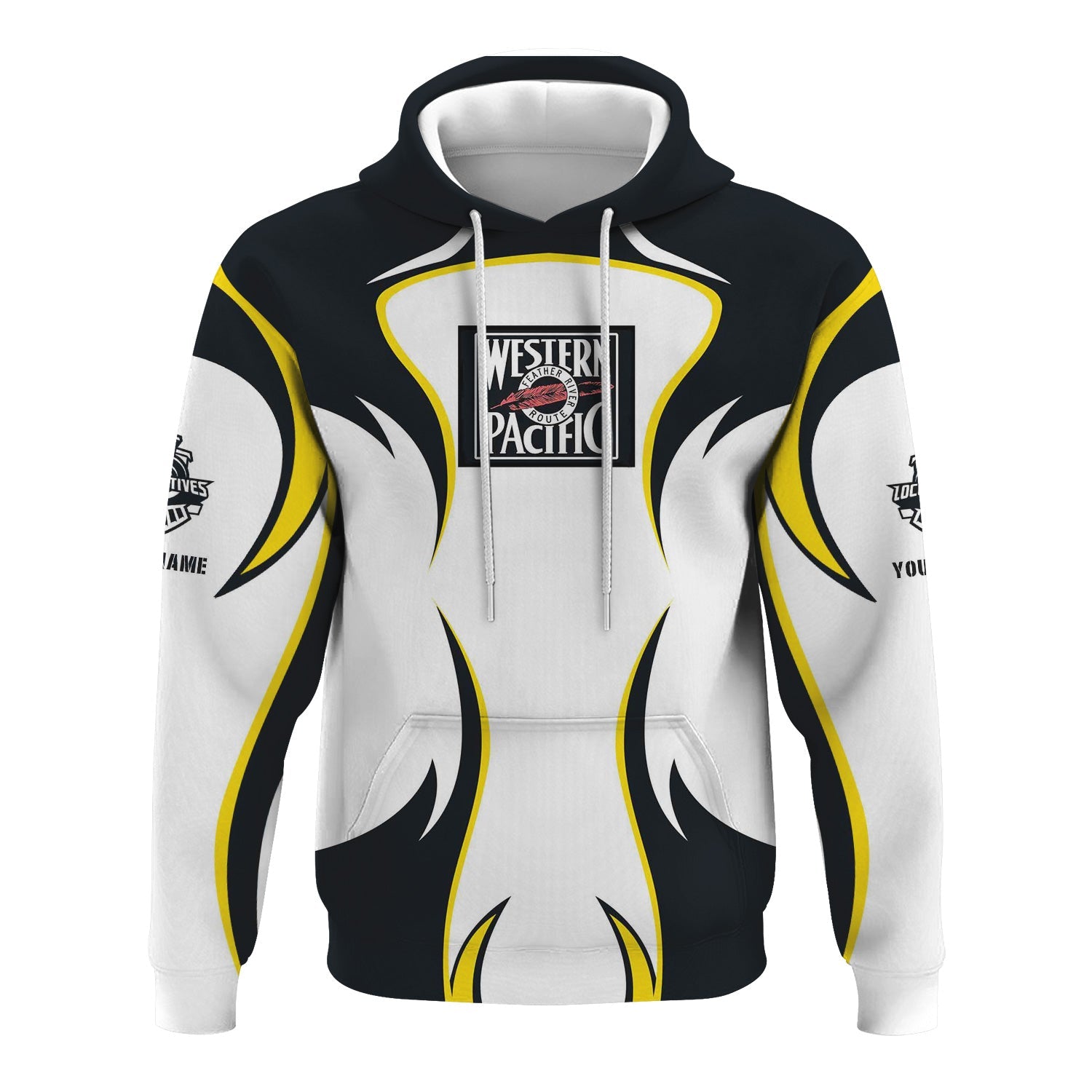 Railspirit Personalized Western Pacific Railroad Hoodie Distinctive Flame Style Zip Up Hoodie For Steam Engine Addict