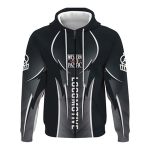 Railspirit Personalized Western Pacific Railroad Hoodie Striking Line Style Train Zip Up Hoodie For Locomotive Lovers