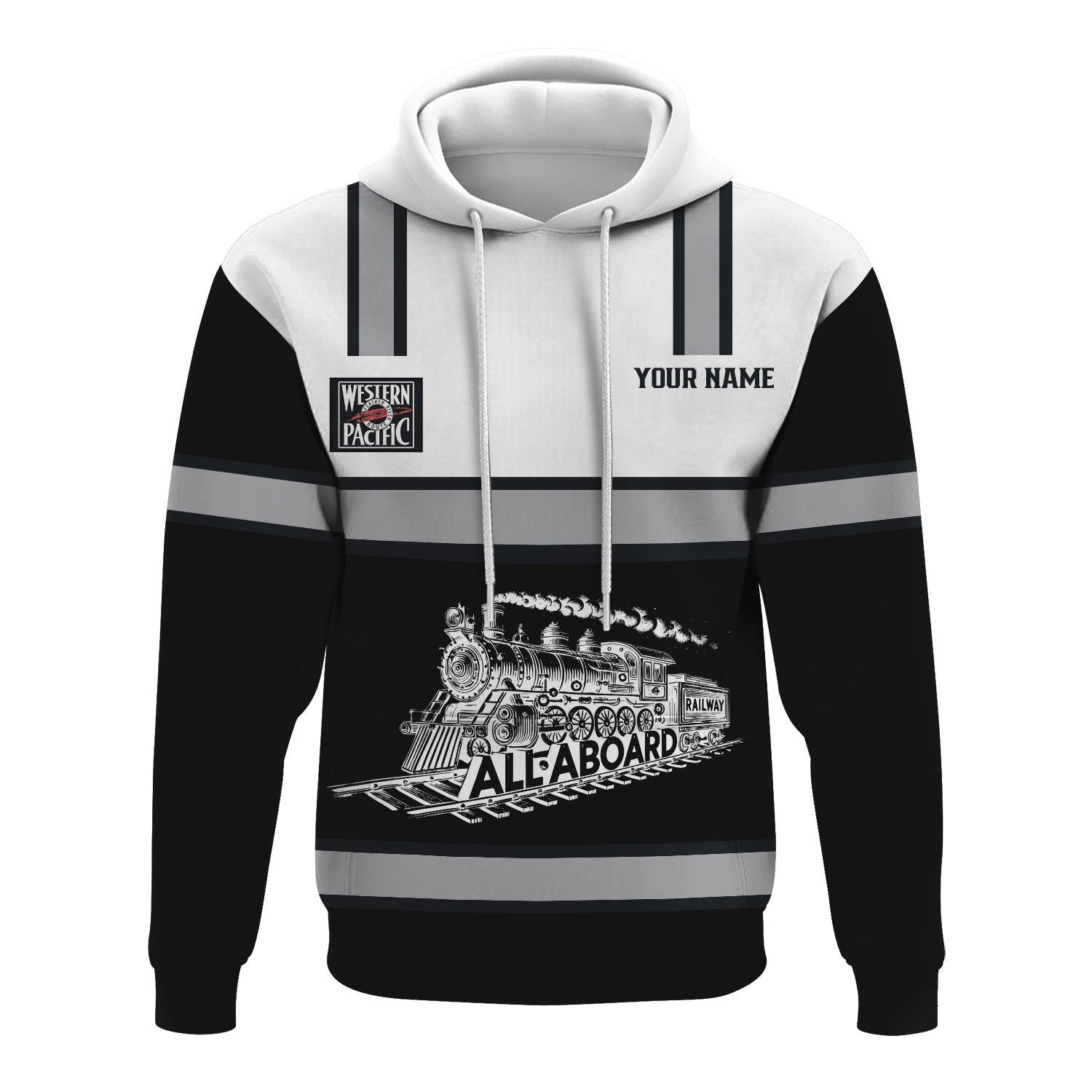 Railspirit Custom Name Western Pacific Railroad Hoodie Eat Train Sleep Repeat Printed Train Zip Hoodie