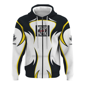 Railspirit Personalized Western Pacific Railroad Hoodie Distinctive Flame Style Zip Up Hoodie For Steam Engine Addict