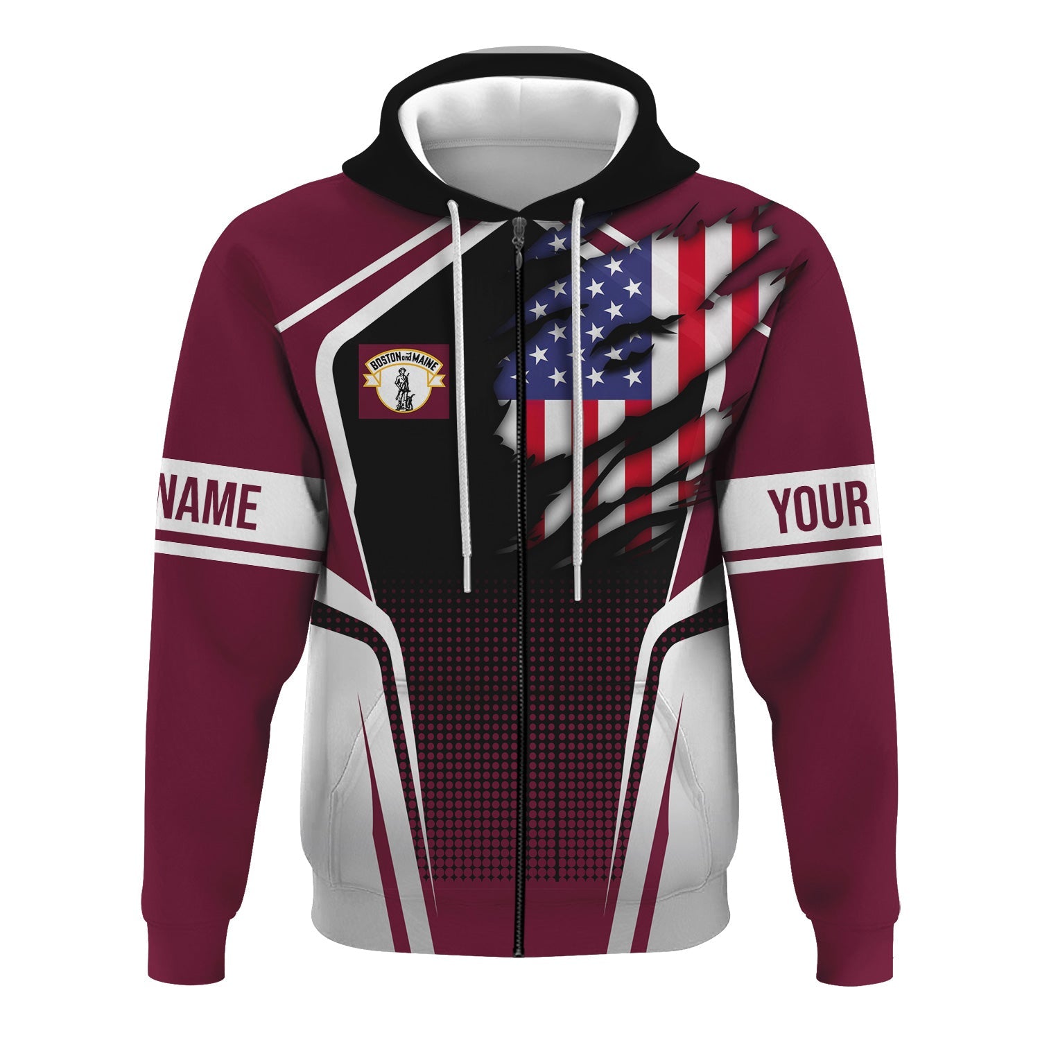 Railspirit Personalized Boston and Maine Railroad Hoodie American Eagle Vintage Train Zip Up Hoodie