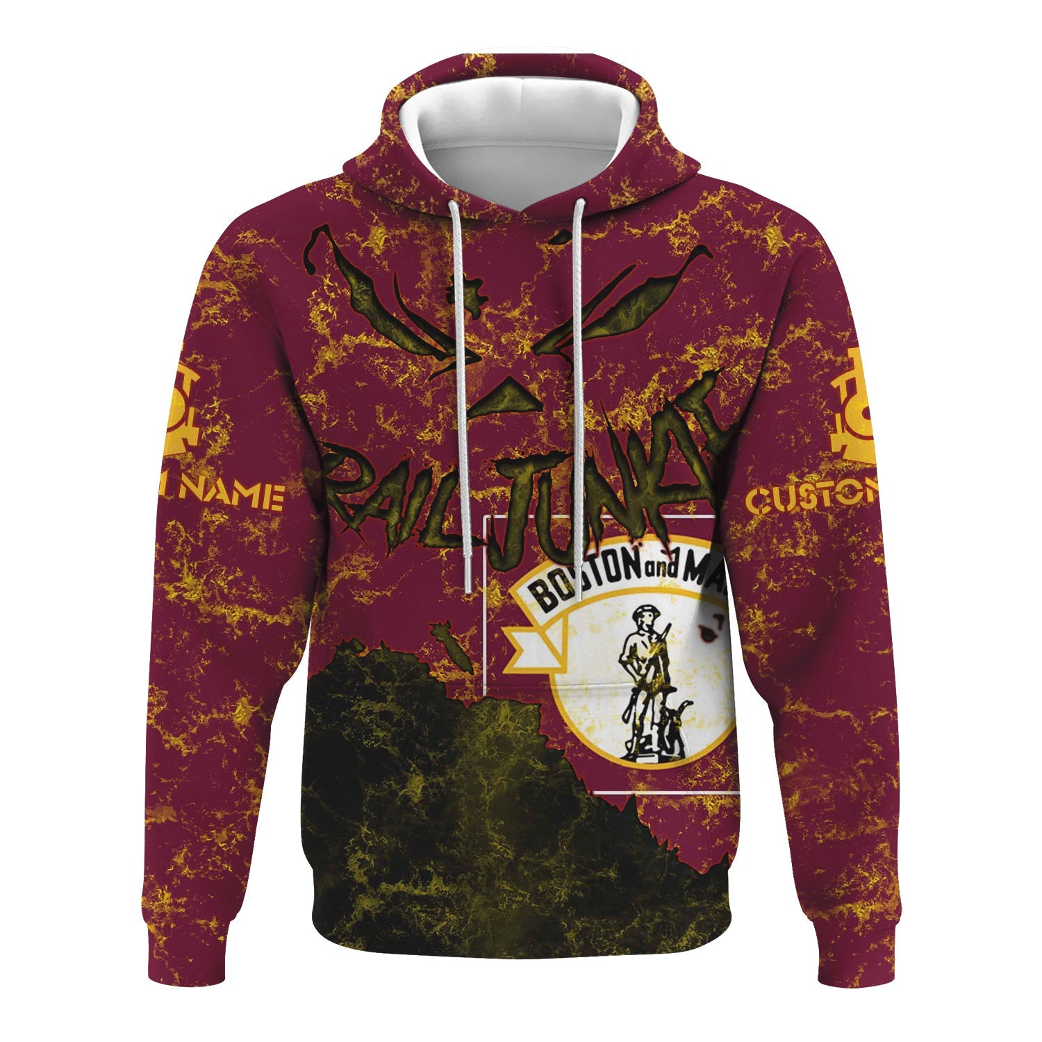 Railspirit Personalized Boston and Maine Railroad Hoodie Torn Graphic Style Train Zip Up Hoodie For Rail Junkie
