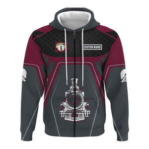 Railspirit Personalized Boston and Maine Railroad Hoodie Steam Locomotive Engine Graphic Train Zip Up Hoodie All Over Print