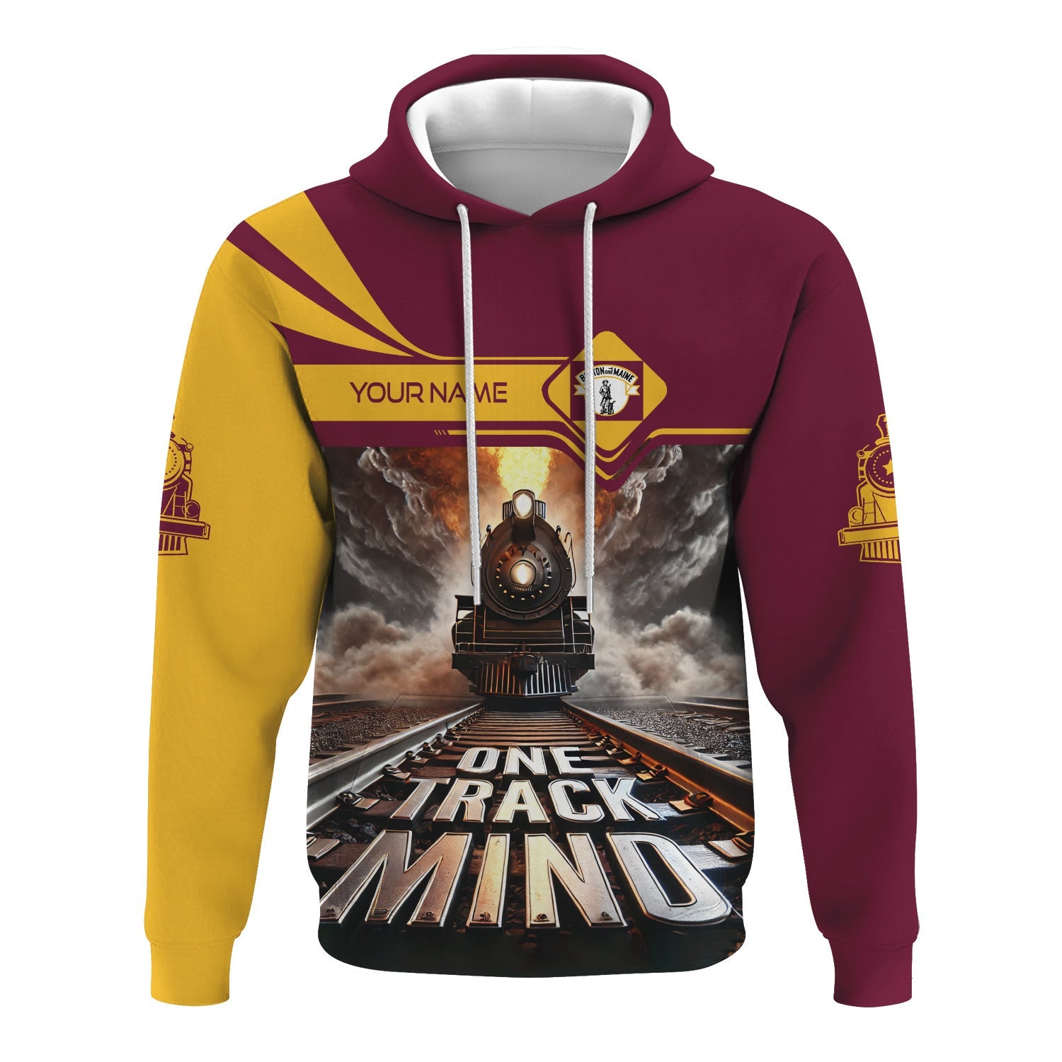 Railspirit Personalized Boston and Maine Railroad Hoodie One Track Mind Train Printed ZIp Up Hoodie