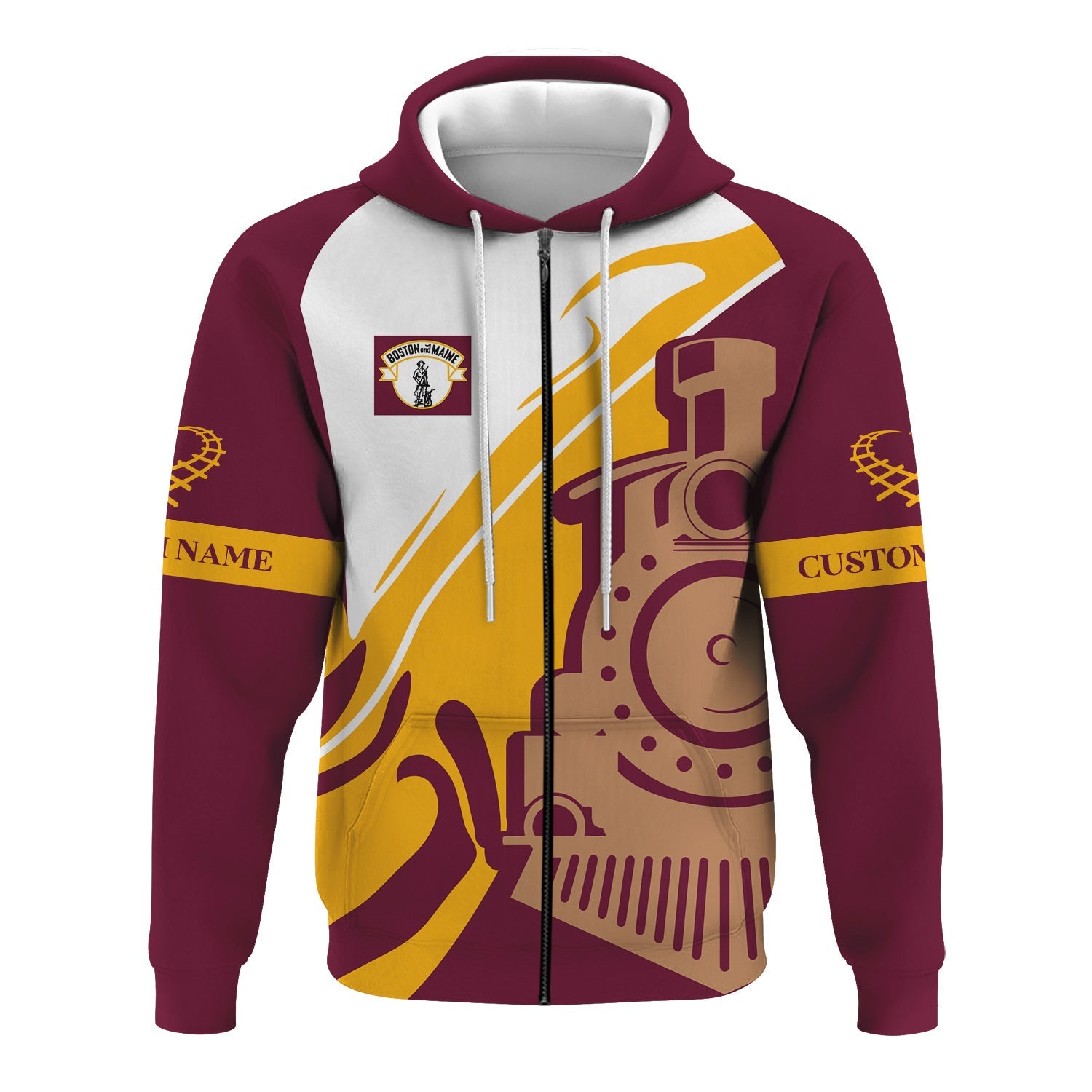Railspirit Personalized Boston and Maine Railroad Hoodie Flame-Inspired Style Zip Up Hoodie Gift Idea For Train Lovers