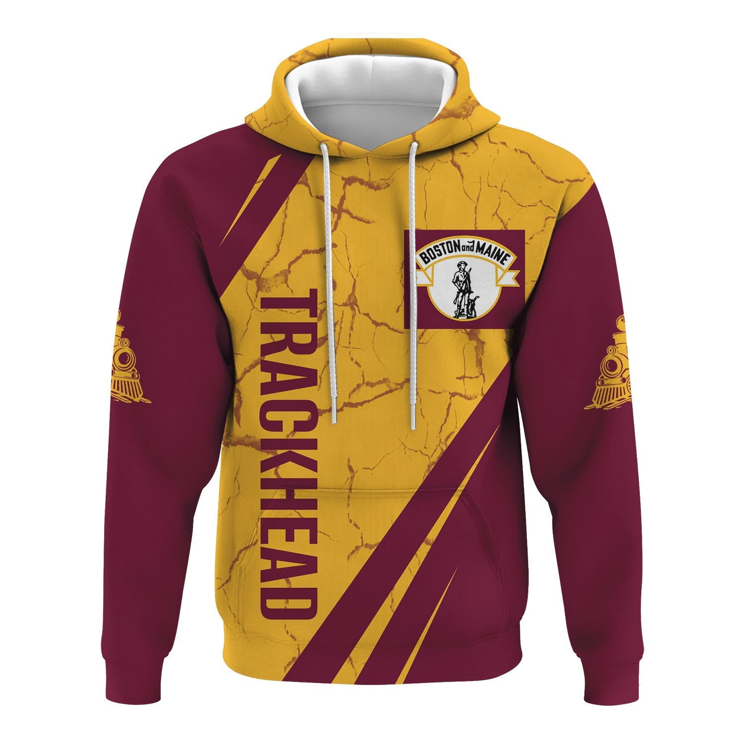 Railspirit Personalized Boston and Maine Railroad Hoodie Crackle Texture Style Train Zip Up Hoodie For Trackhead