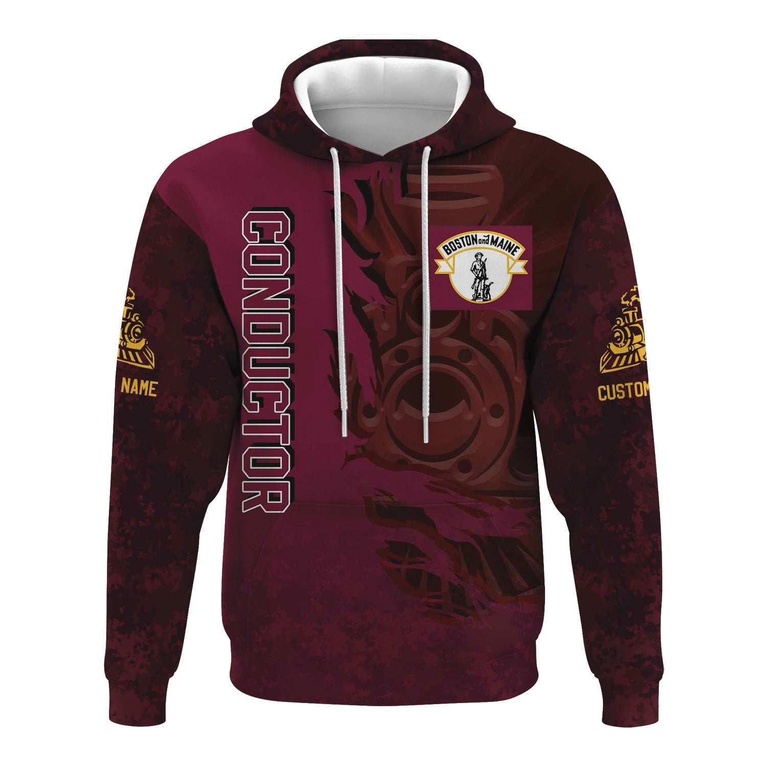 Railspirit Personalized Boston and Maine Railroad Hoodie Blazing Style with Custom Position Train Zip Up Hoodie