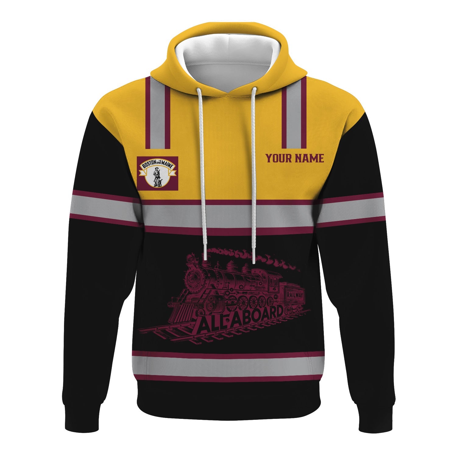 Railspirit Custom Name Boston and Maine Railroad Hoodie Eat Train Sleep Repeat Printed Train Zip Hoodie