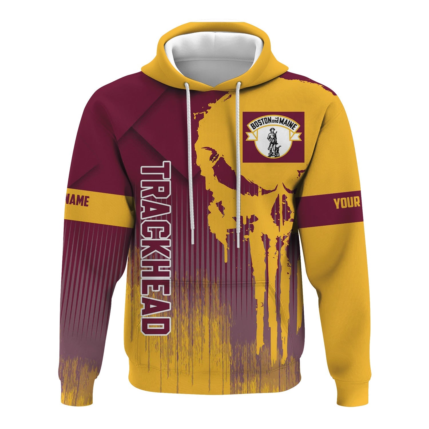 Railspirit Personalized Boston and Maine Railroad Hoodie Skull Design with Custom Job Train Zip Up Hoodie for Trackhead Crew