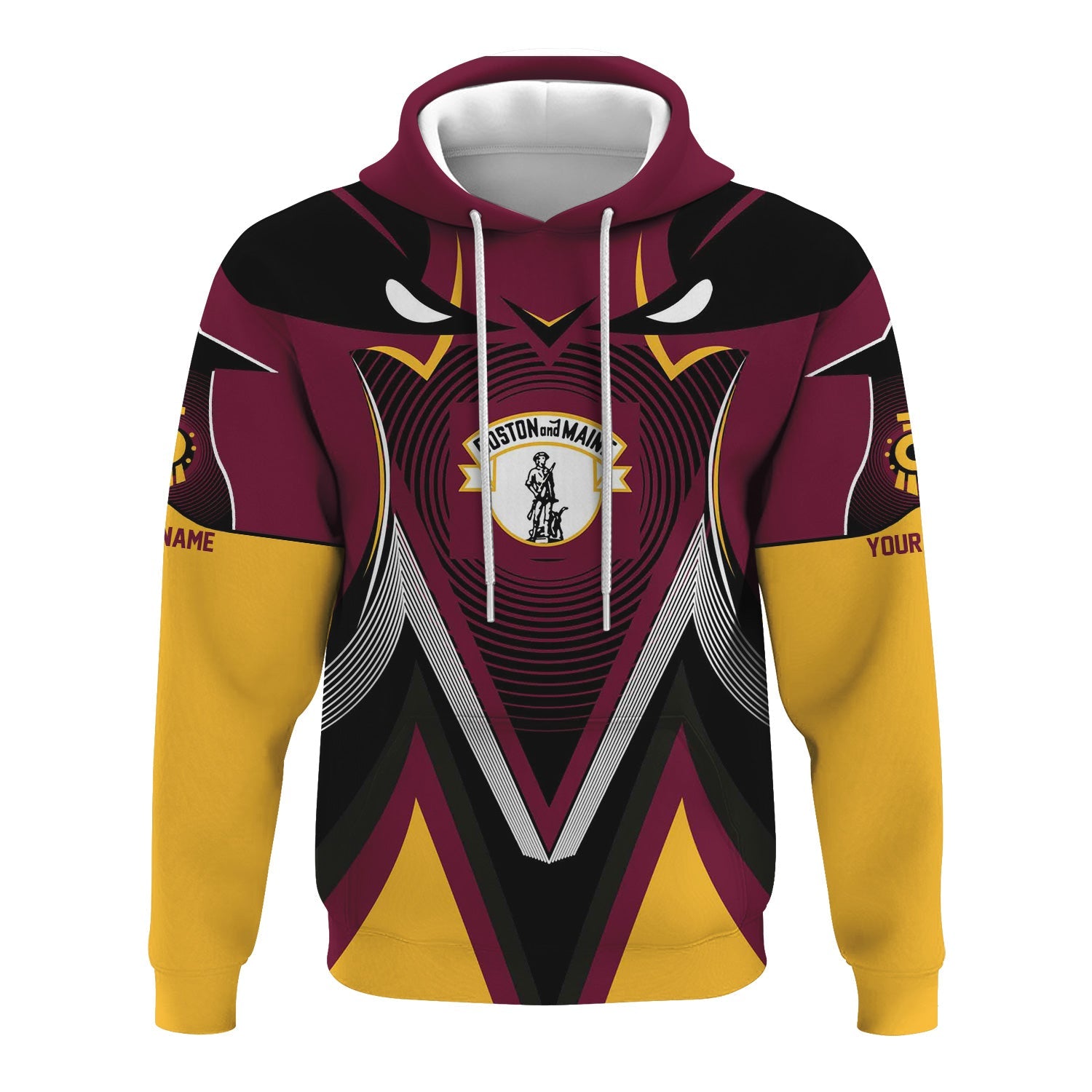 Railspirit Personalized Boston and Maine Railroad Hoodie Vibrant Graphic Pattern Zip Up Hoodie For Train Enthusiasts