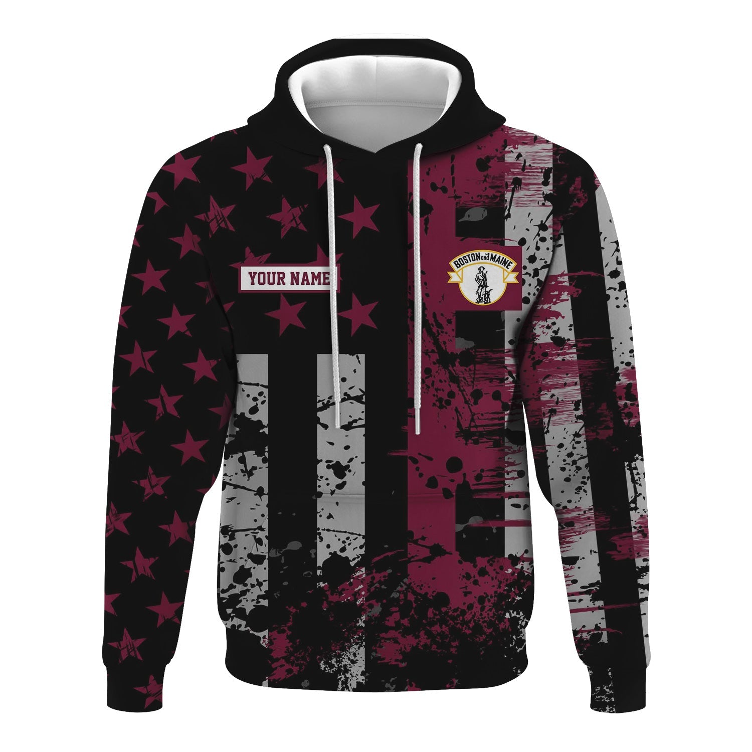 Railspirit Personalized Boston and Maine Railroad Hoodie Artistic Paint American Flag Style Train Zip Up Hoodie