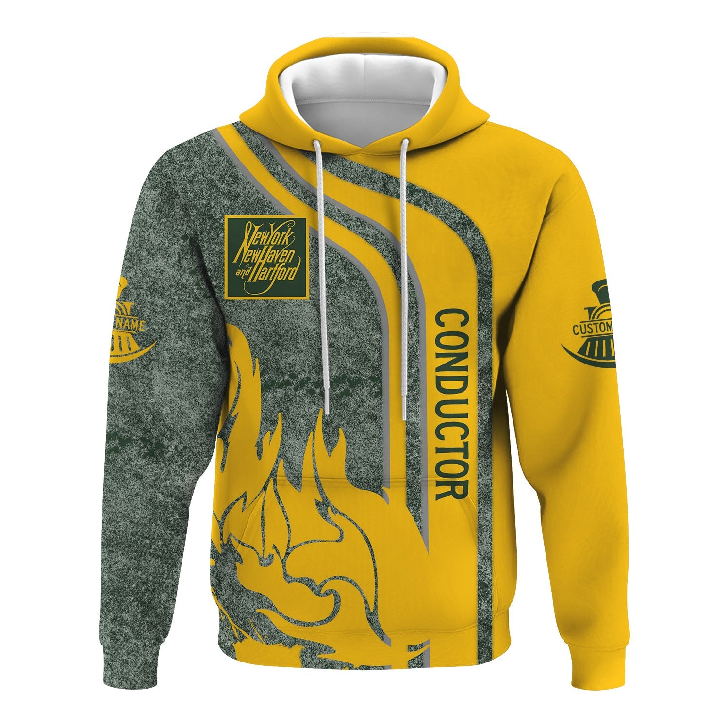 Railspirit Personalized New York, New Haven and Hartford Railroad Hoodie Flame Design with Custom Job Position New Haven Railroad Train Zip Up Hoodie
