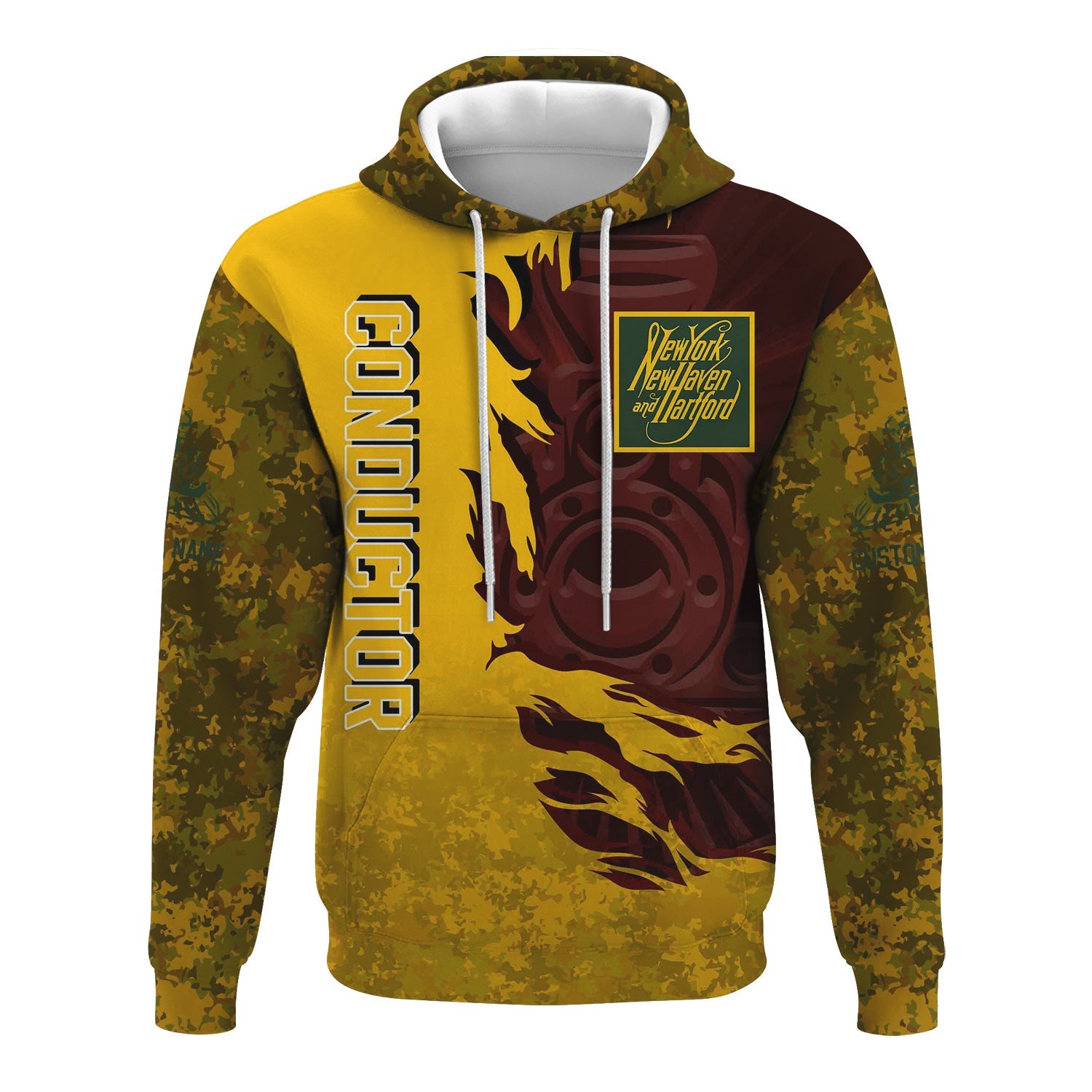 Railspirit Personalized New York, New Haven and Hartford Railroad Hoodie Blazing Style with Custom Position New Haven Railroad Train Zip Up Hoodie