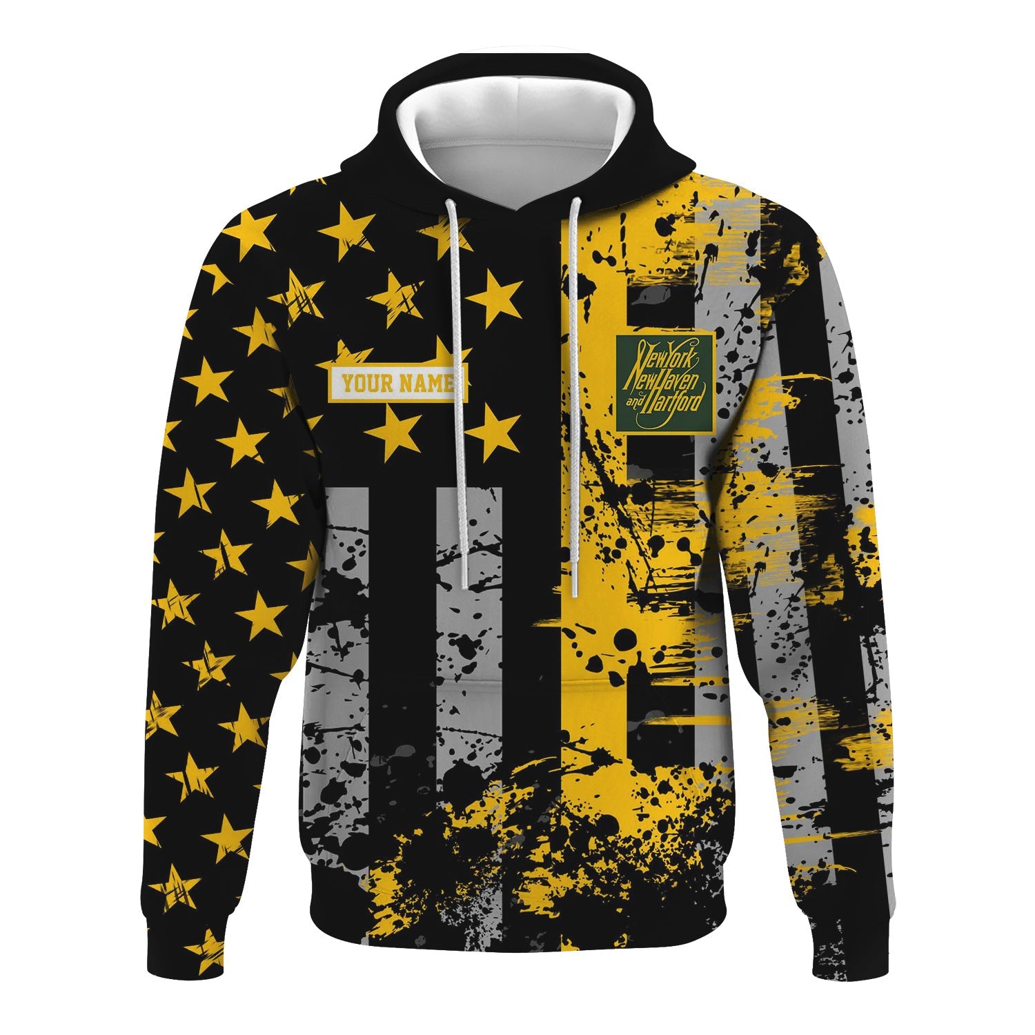 Railspirit Personalized New York, New Haven and Hartford Railroad Hoodie Artistic Paint American Flag Style New Haven Railroad Train Zip Up Hoodie
