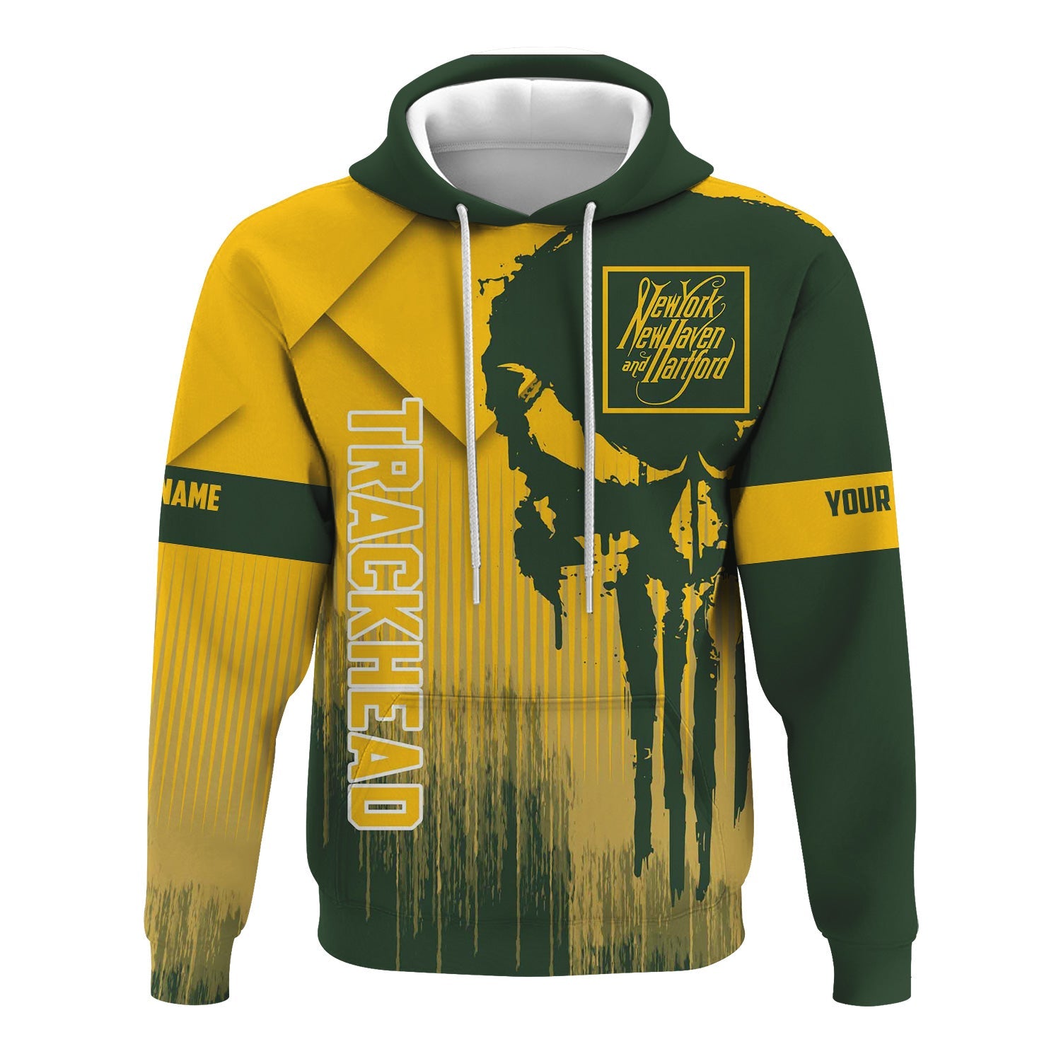 Railspirit Personalized New York, New Haven and Hartford Railroad Hoodie Skull Design with Custom Job New Haven Railroad Train Zip Up Hoodie