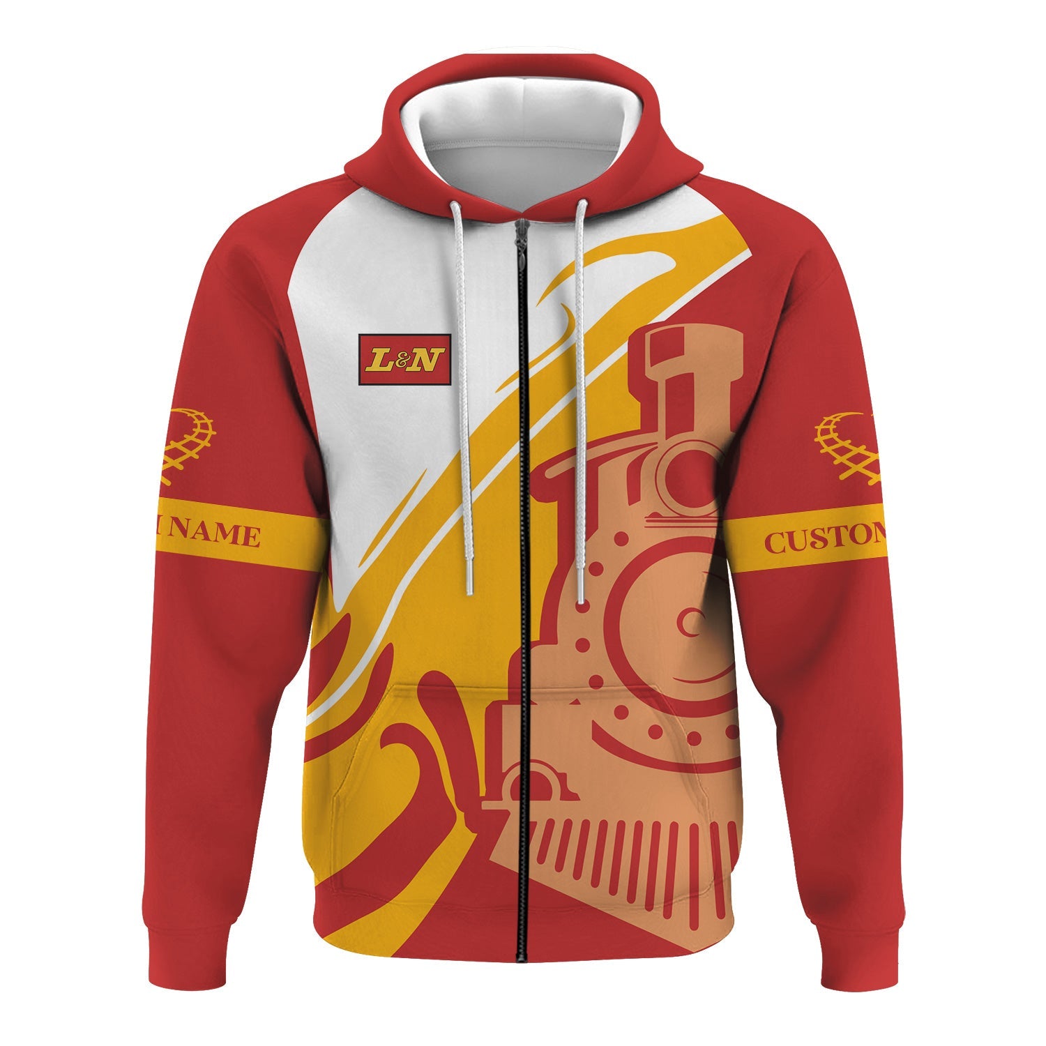 Railspirit Personalized Louisville and Nashville Railroad Hoodie Flame-Inspired Style L&N Zip Up Hoodie Gift Idea For Train Lovers