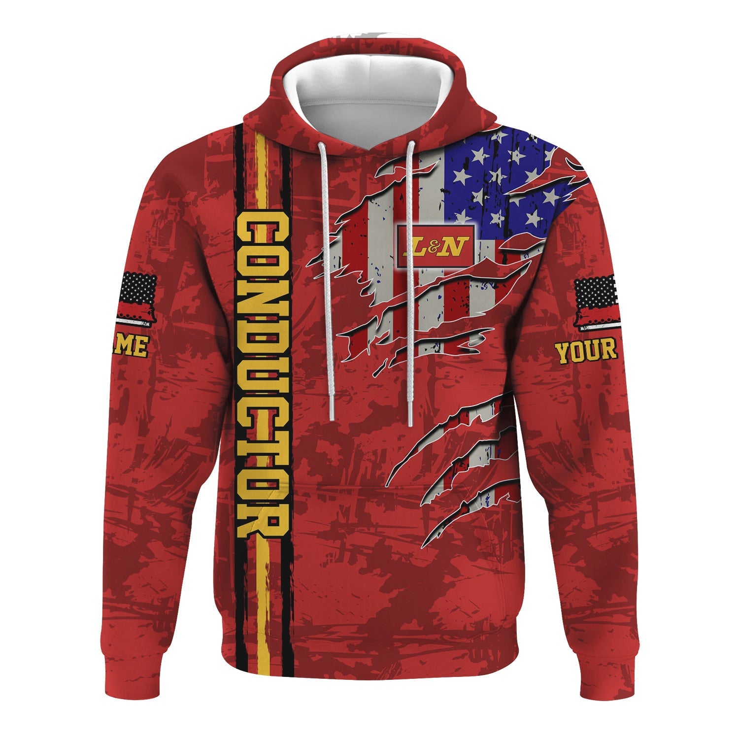 Railspirit Personalized Louisville and Nashville Railroad Hoodie USA Flag Claw Art with Custom Job L&N Train Zip Up Hoodie