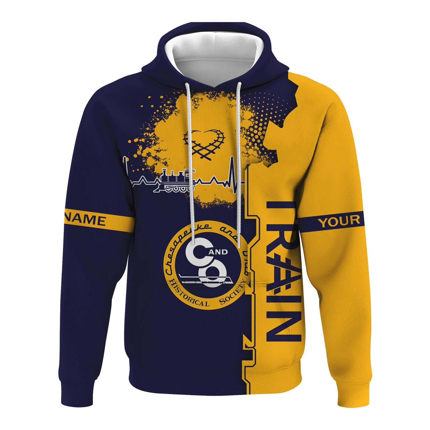 Railspirit Personalized Chesapeake and Ohio Railway Hoodie Engine Heartbeat and Track Love Style C&O Zip Up Hoodie Gift Idea For Train Lovers