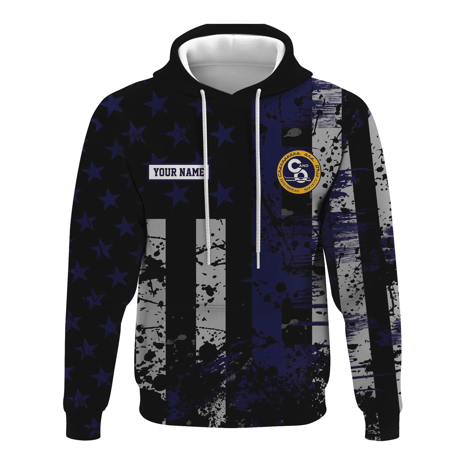 Railspirit Personalized Chesapeake and Ohio Railway Hoodie Artistic Paint American Flag Style C&O Train Zip Up Hoodie