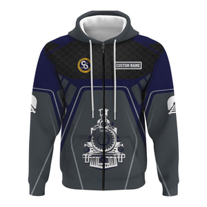 Railspirit Personalized Chesapeake and Ohio Railway Hoodie Steam Locomotive Engine Graphic C&O Train Zip Up Hoodie All Over Print