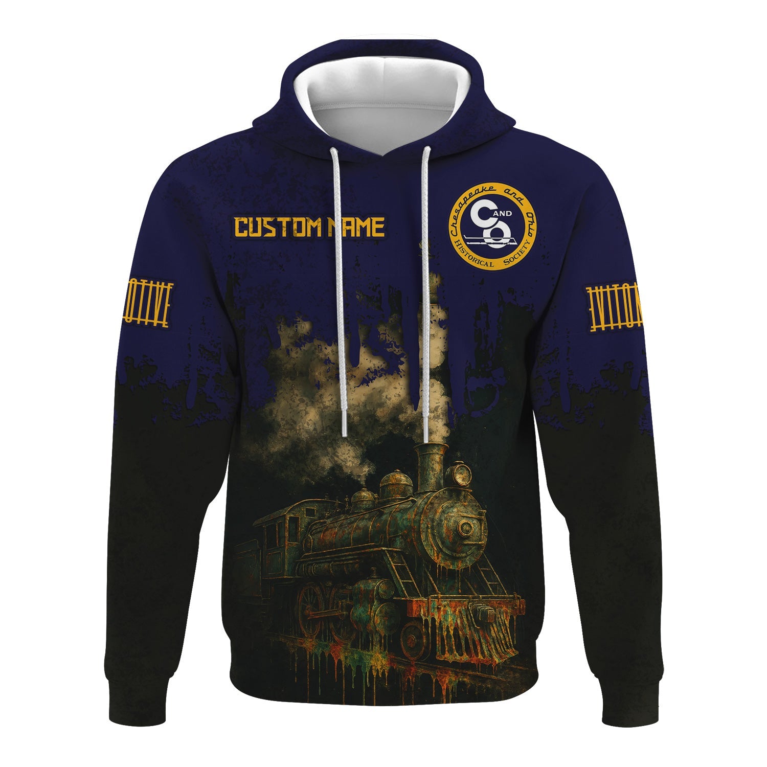 Railspirit Personalized Chesapeake and Ohio Railway Hoodie Vintage Train Art Style C&O Zip Up Hoodie For Locomotive Fans