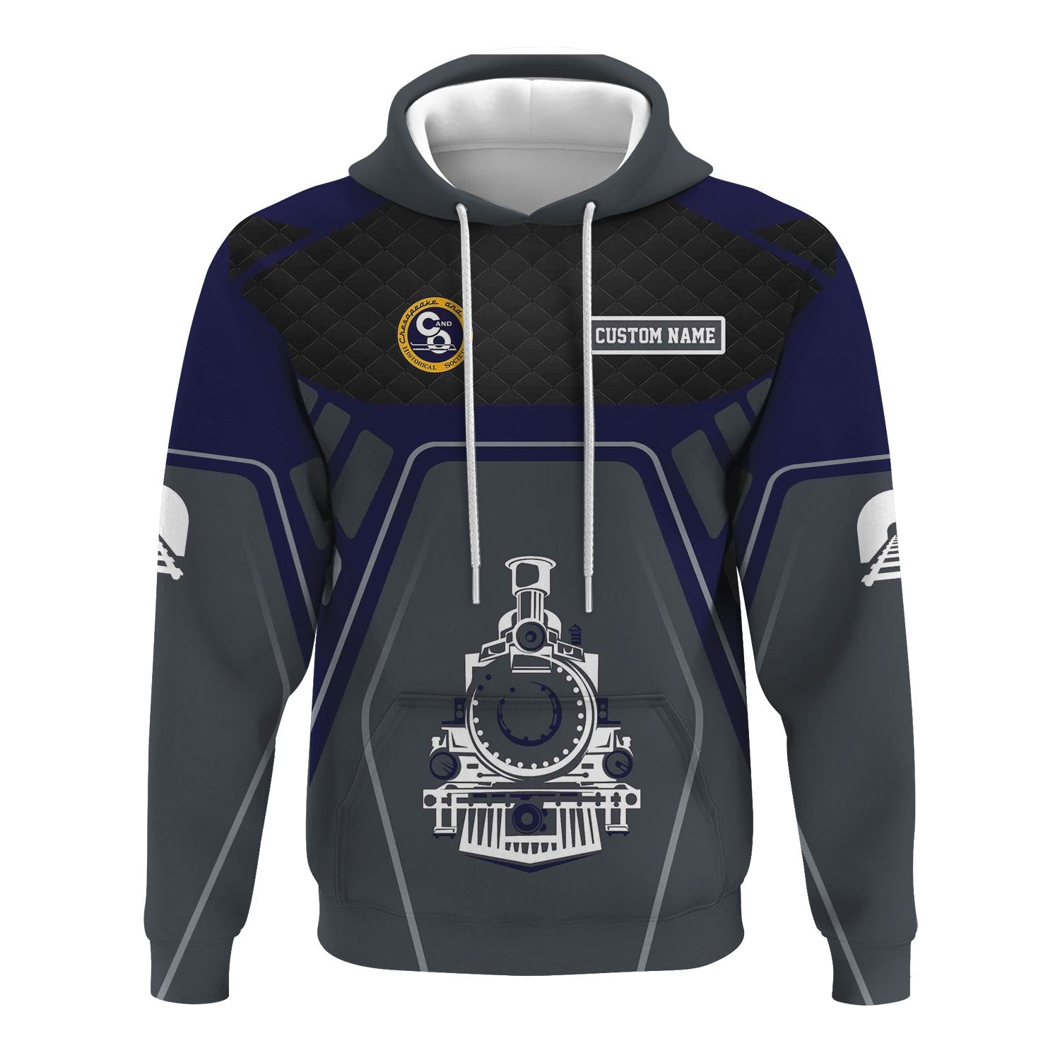 Railspirit Personalized Chesapeake and Ohio Railway Hoodie Steam Locomotive Engine Graphic C&O Train Zip Up Hoodie All Over Print