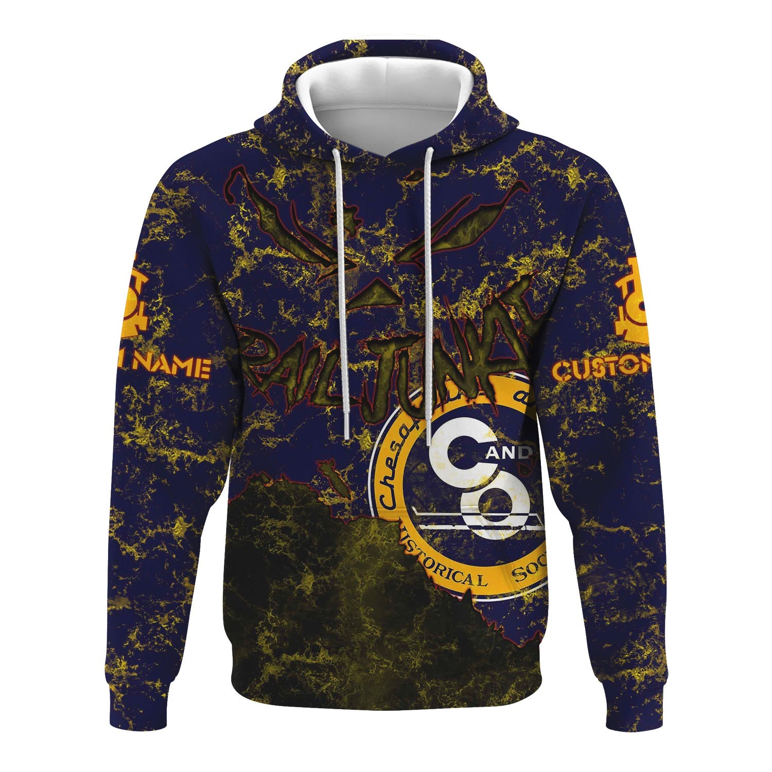 Railspirit Personalized Chesapeake and Ohio Railway Hoodie Torn Graphic Style C&O Train Zip Up Hoodie For Rail Junkie