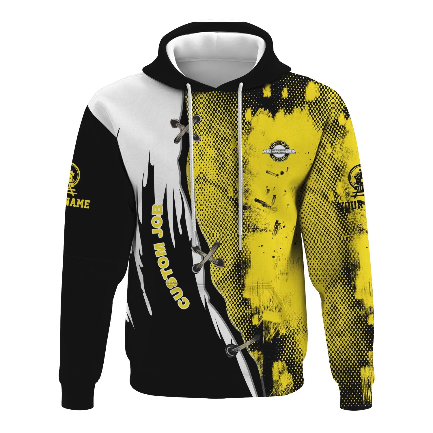 Railspirit Personalized Clinchfield Railroad Hoodie Retro Stitches Design with Custom Position Train Zip Up Hoodie
