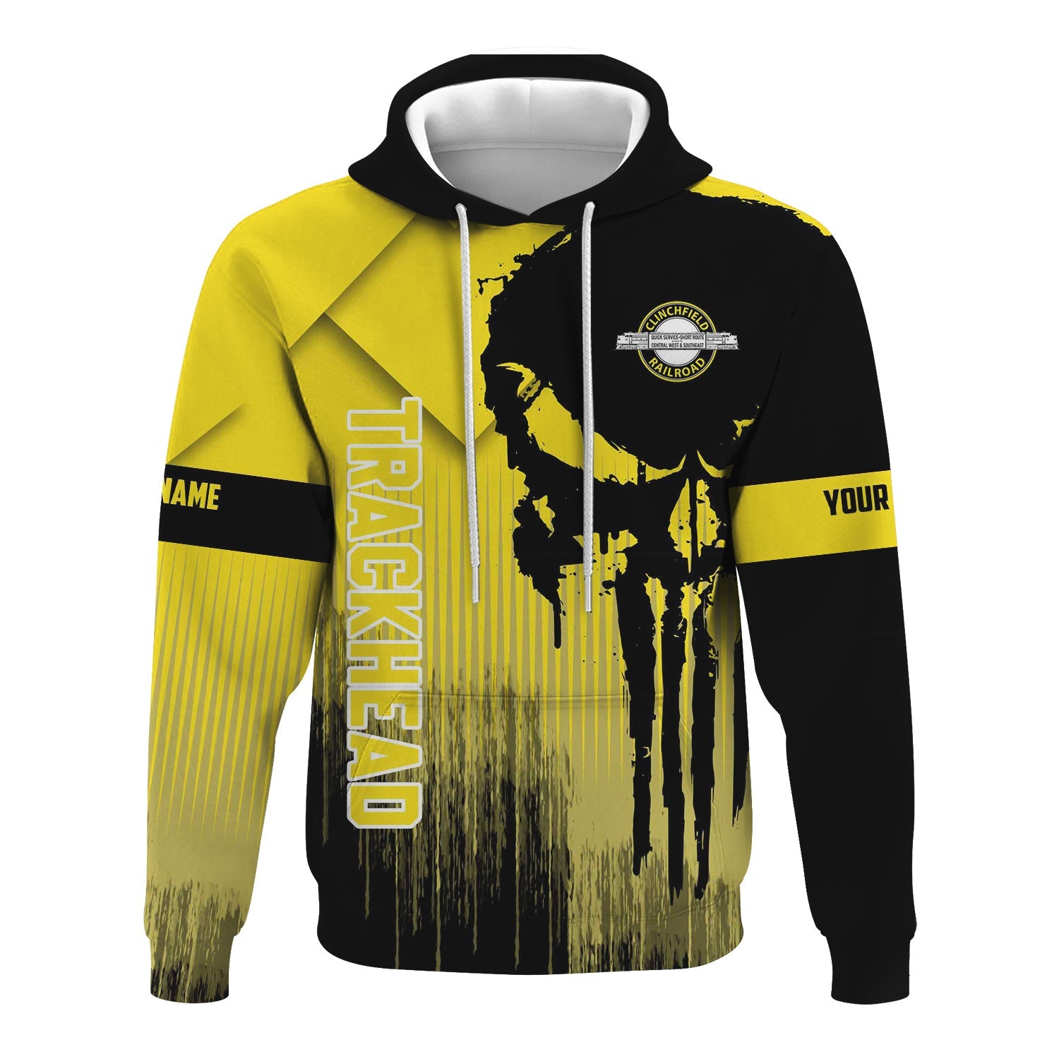 Railspirit Personalized Clinchfield Railroad Hoodie Skull Design with Custom Job Train Zip Up Hoodie for Trackhead Crew