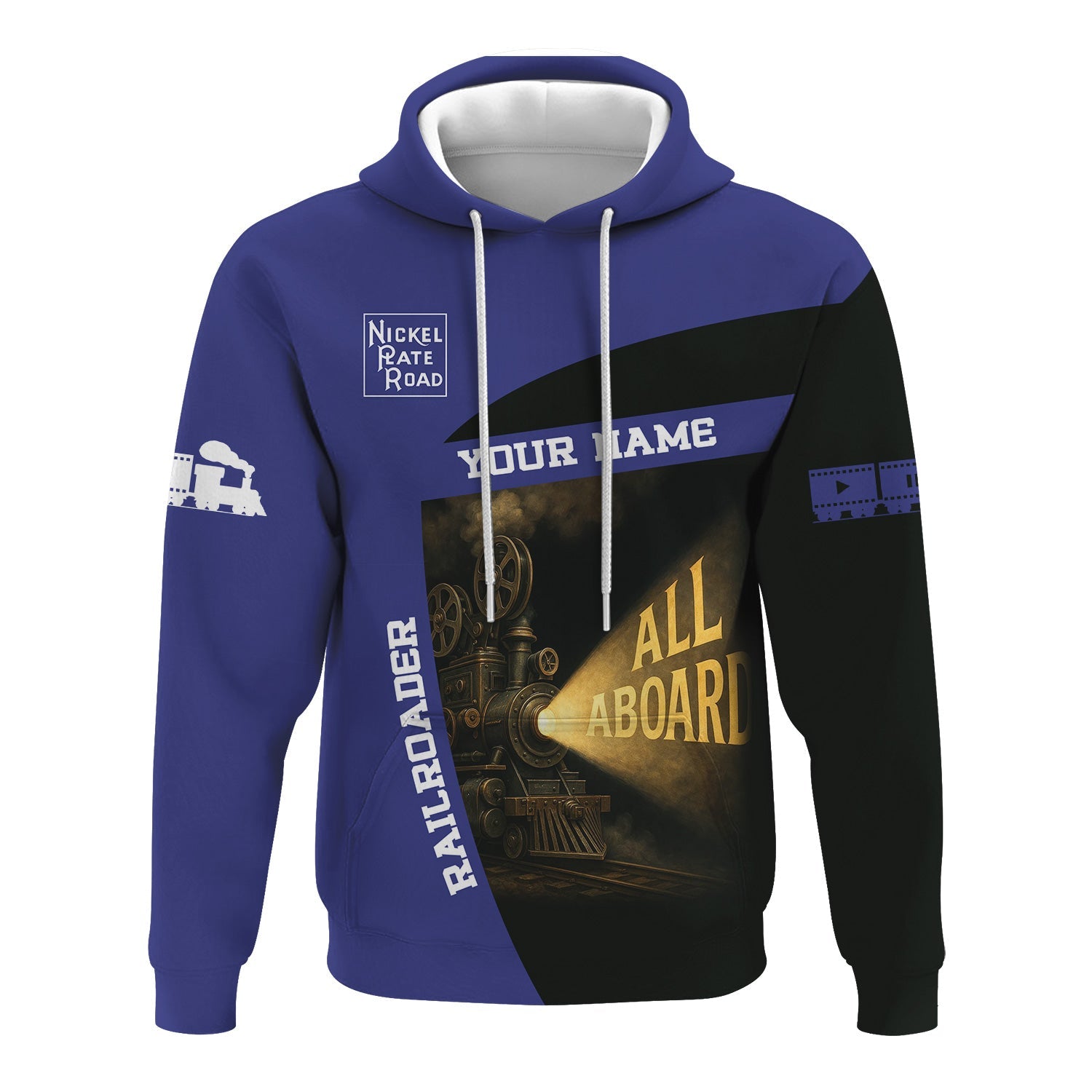 Railspirit Personalized New York, Chicago and St. Louis Railroad Hoodie All Aboard Steam Train Movie Projector Style Nickel Plate Road Zip Up Hoodie