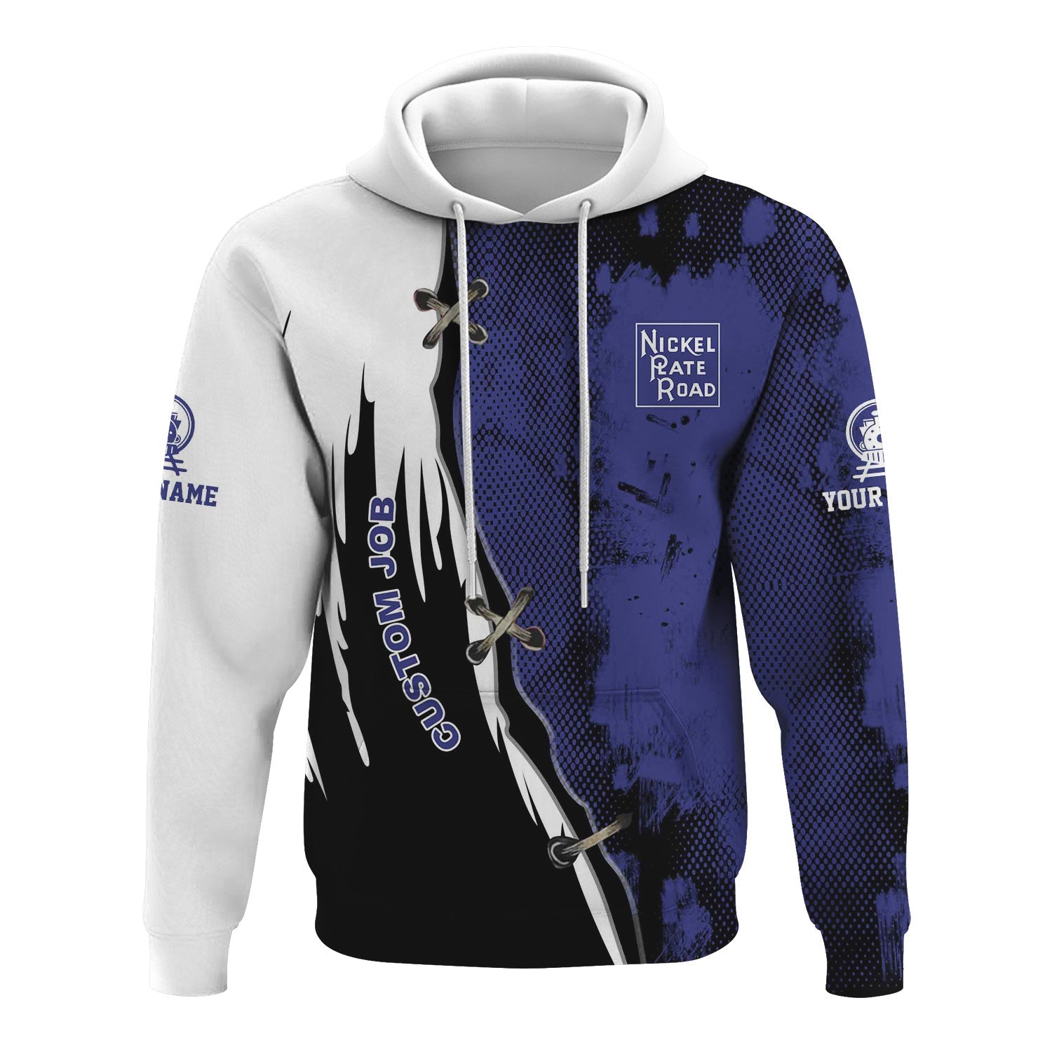 Railspirit Personalized New York, Chicago and St. Louis Railroad Hoodie Retro Stitches with Custom Position Nickel Plate Road Train Zip Up Hoodie