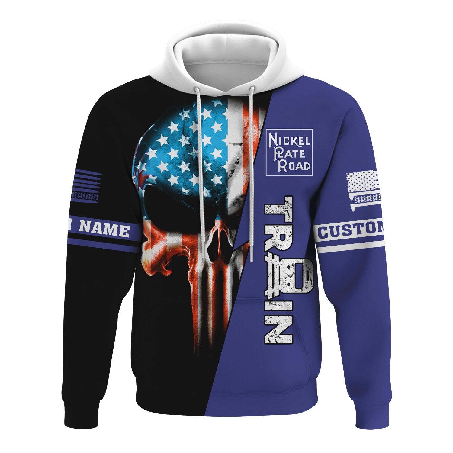 Railspirit Personalized New York, Chicago and St. Louis Railroad Hoodie Train Skull American Flag Nickel Plate Road Zip Up Hoodie