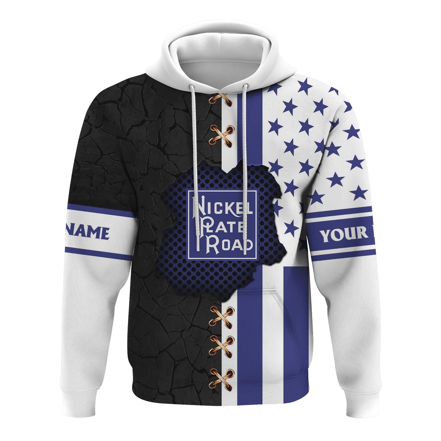 Railspirit Personalized New York, Chicago and St. Louis Railroad Hoodie American Flag with Crack Effect Nickel Plate Road Train Zip Up Hoodie