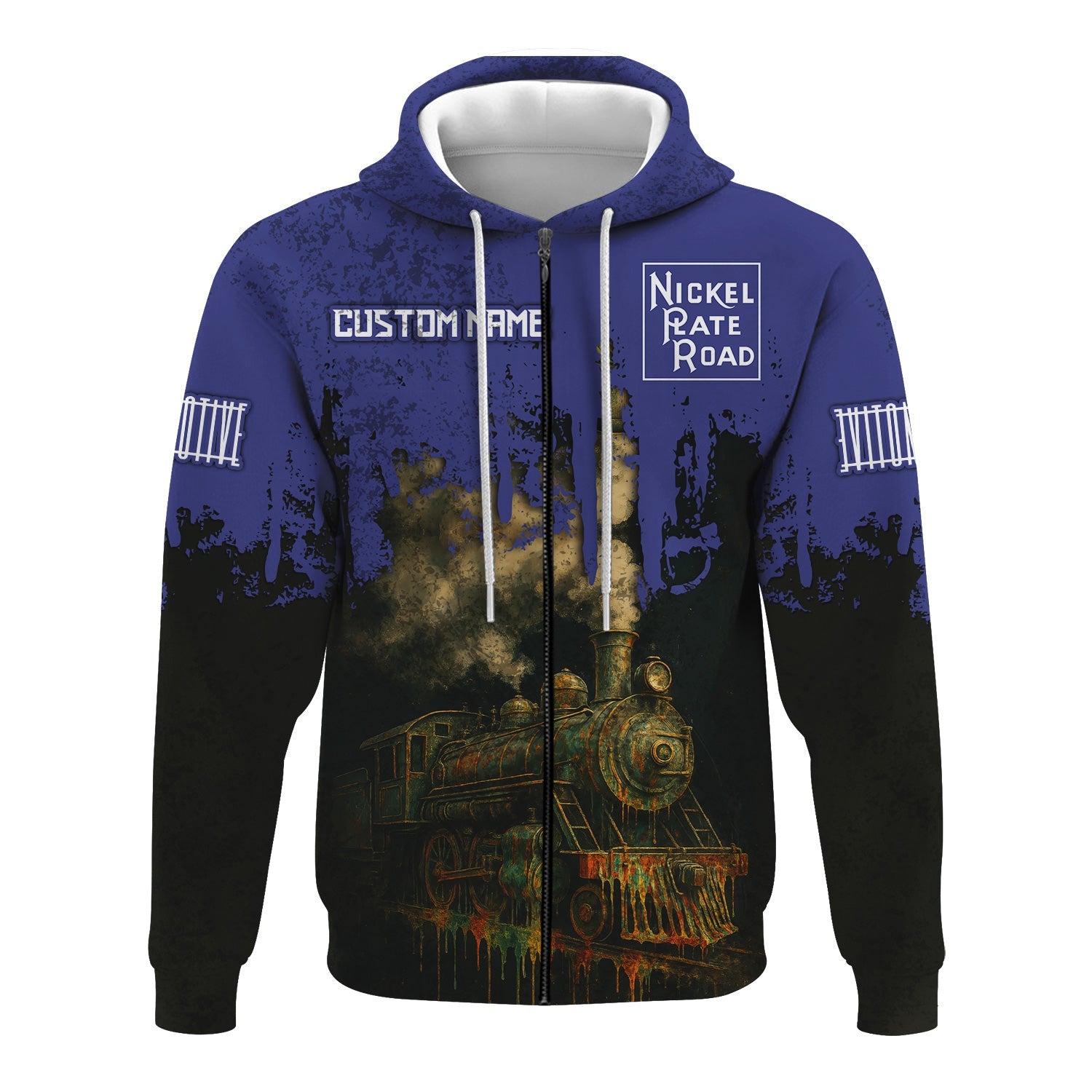 Railspirit Personalized New York, Chicago and St. Louis Railroad Hoodie Vintage Train Art Style Nickel Plate Road Zip Up Hoodie For Locomotive Fans