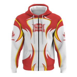 Railspirit Personalized Chicago, Rock Island and Pacific Railroad Hoodie Distinctive Flame Style Zip Up Hoodie For Steam Engine Addict