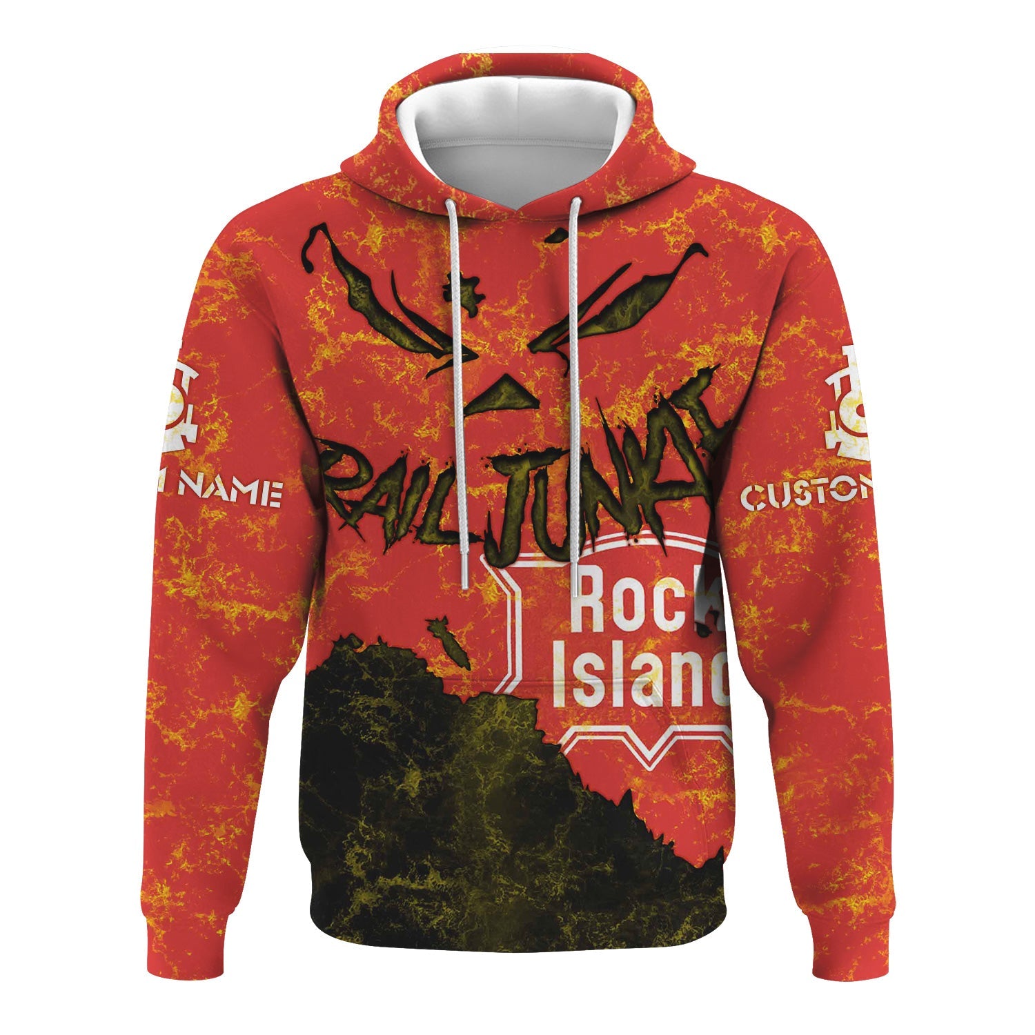 Railspirit Personalized Chicago, Rock Island and Pacific Railroad Hoodie Torn Graphic Style Rock Island Railroad Train Zip Up Hoodie For Rail Junkie