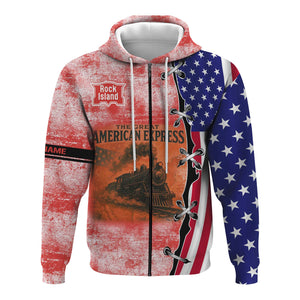 Railspirit Personalized Chicago, Rock Island and Pacific Railroad Hoodie Retro American Express Train USA Flag Rock Island Railroad Zip Up Hoodie
