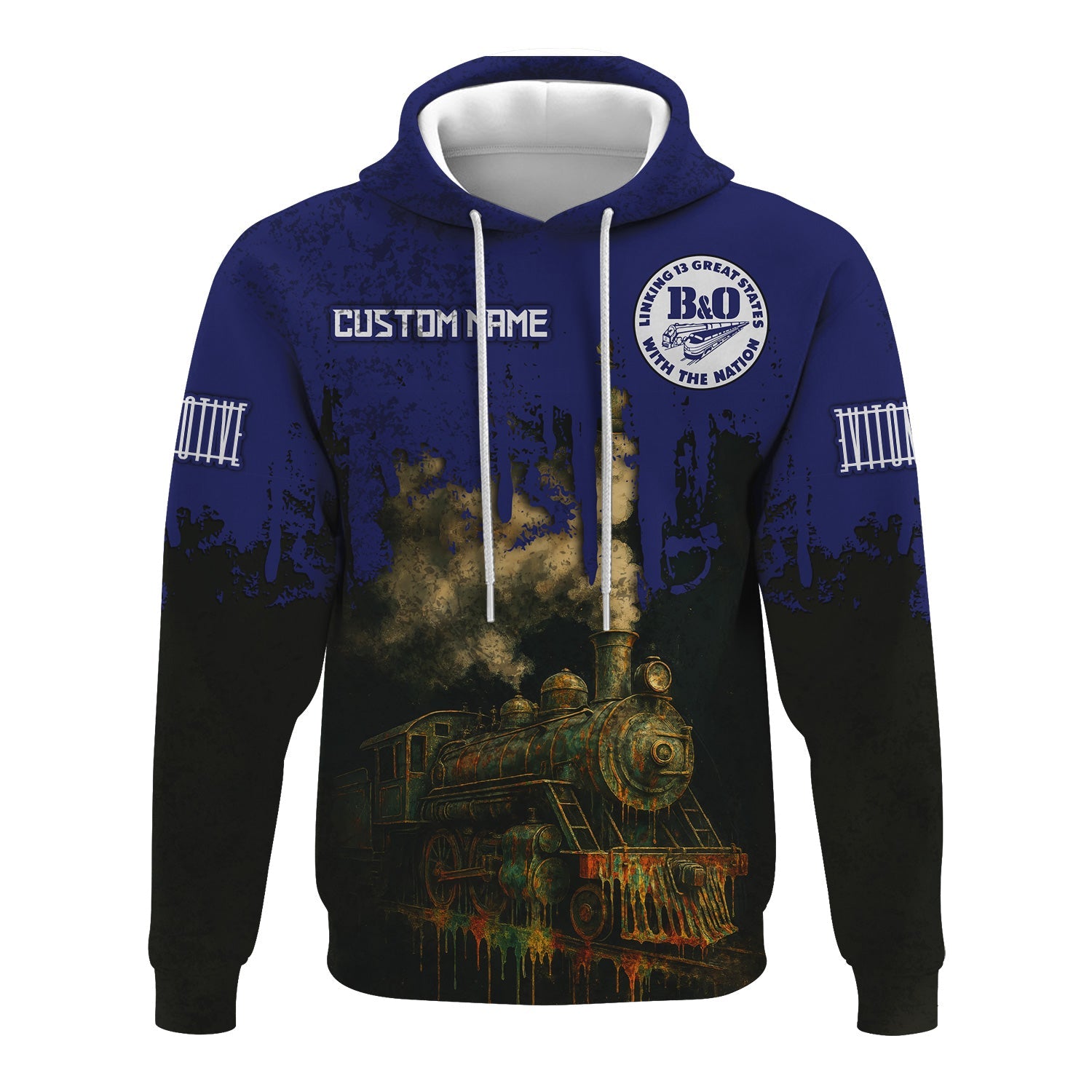 Railspirit Personalized B&O Great States Railroad Hoodie Vintage Train Art Style Zip Up Hoodie For Locomotive Fans