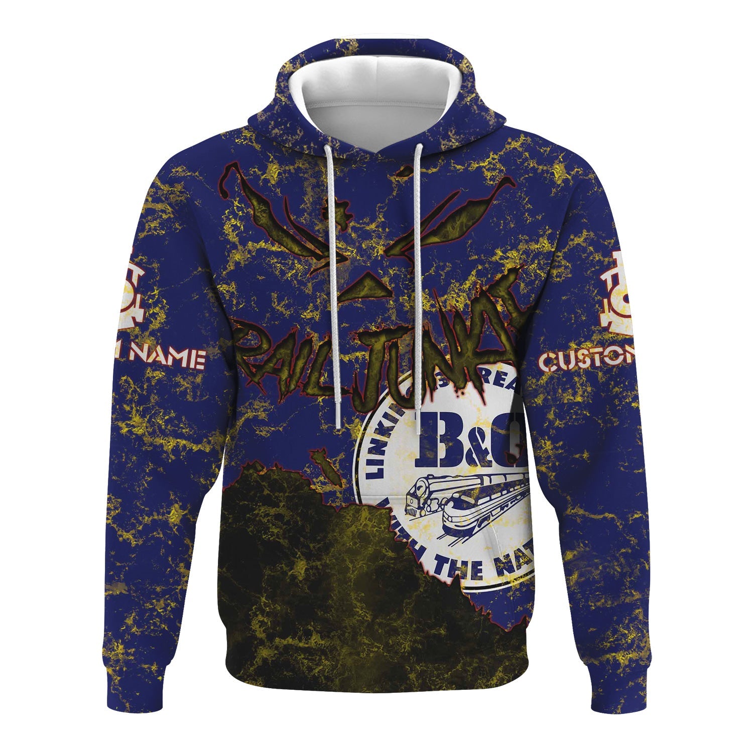Railspirit Personalized B&O Great States Railroad Hoodie Torn Graphic Style Train Zip Up Hoodie For Rail Junkie