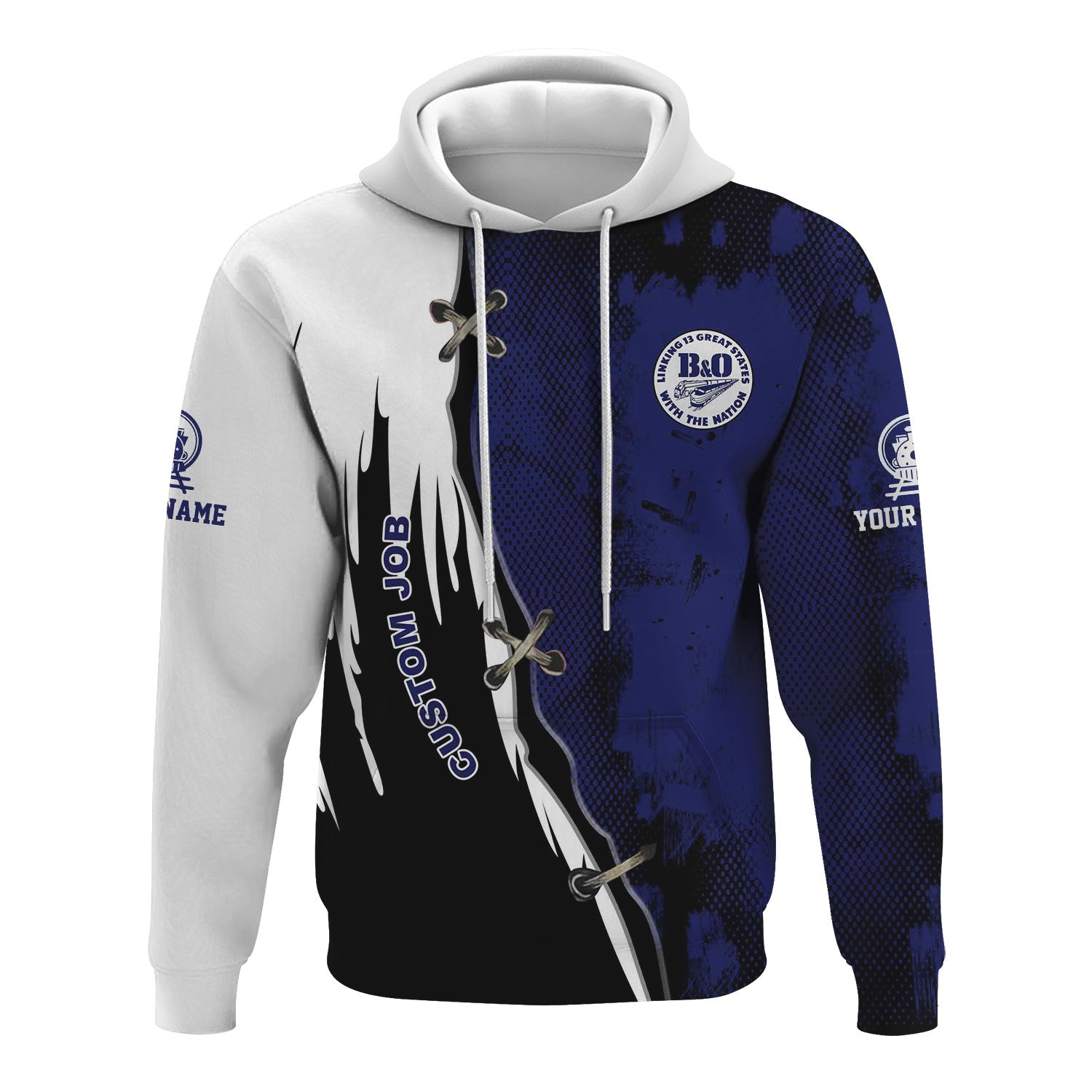 Railspirit Personalized B&O Great States Railroad Hoodie Retro Stitches Design with Custom Position Train Zip Up Hoodie